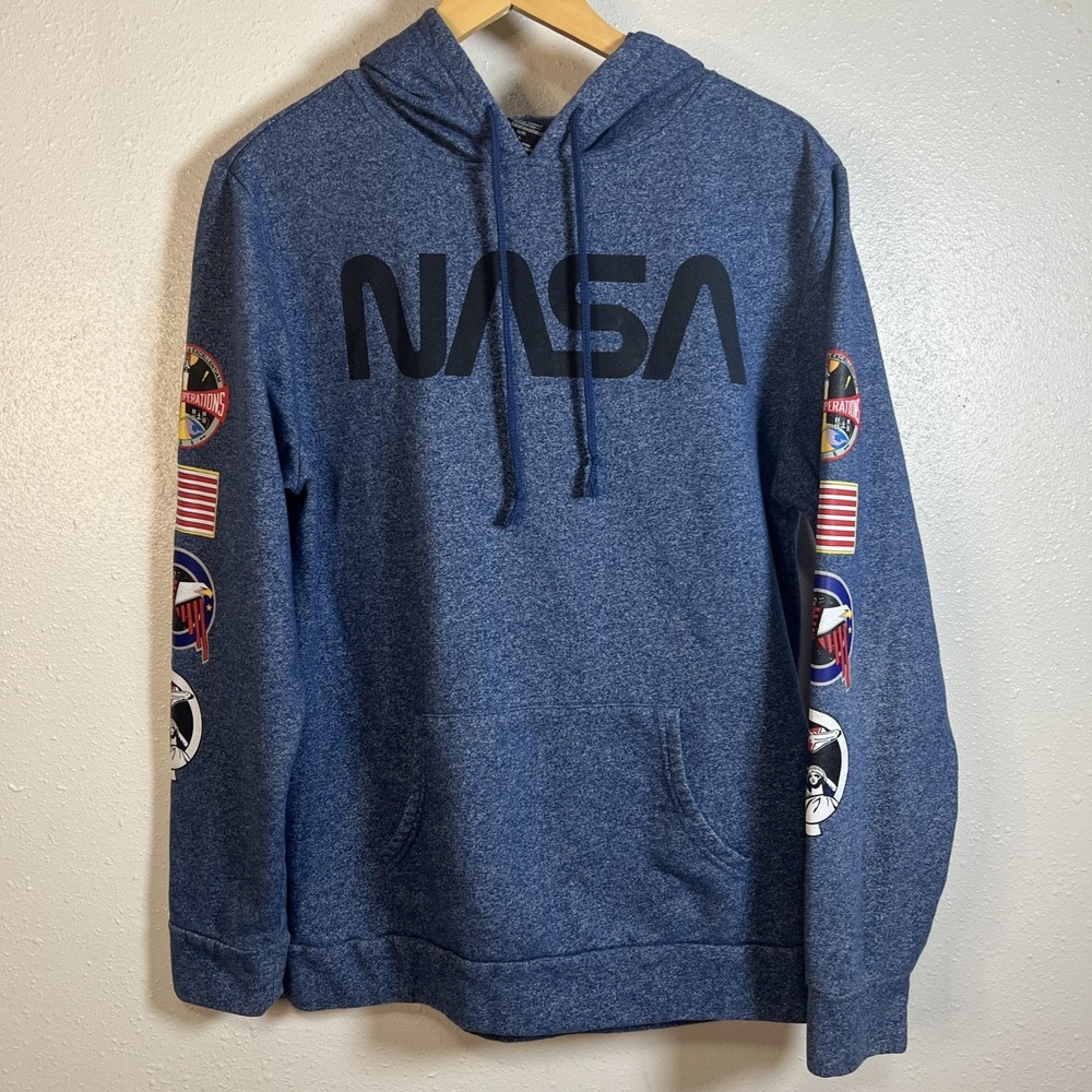 NASA Aldrin Family Foundation Mens Sweatshirt Hoodie Blue Heathered Size Large